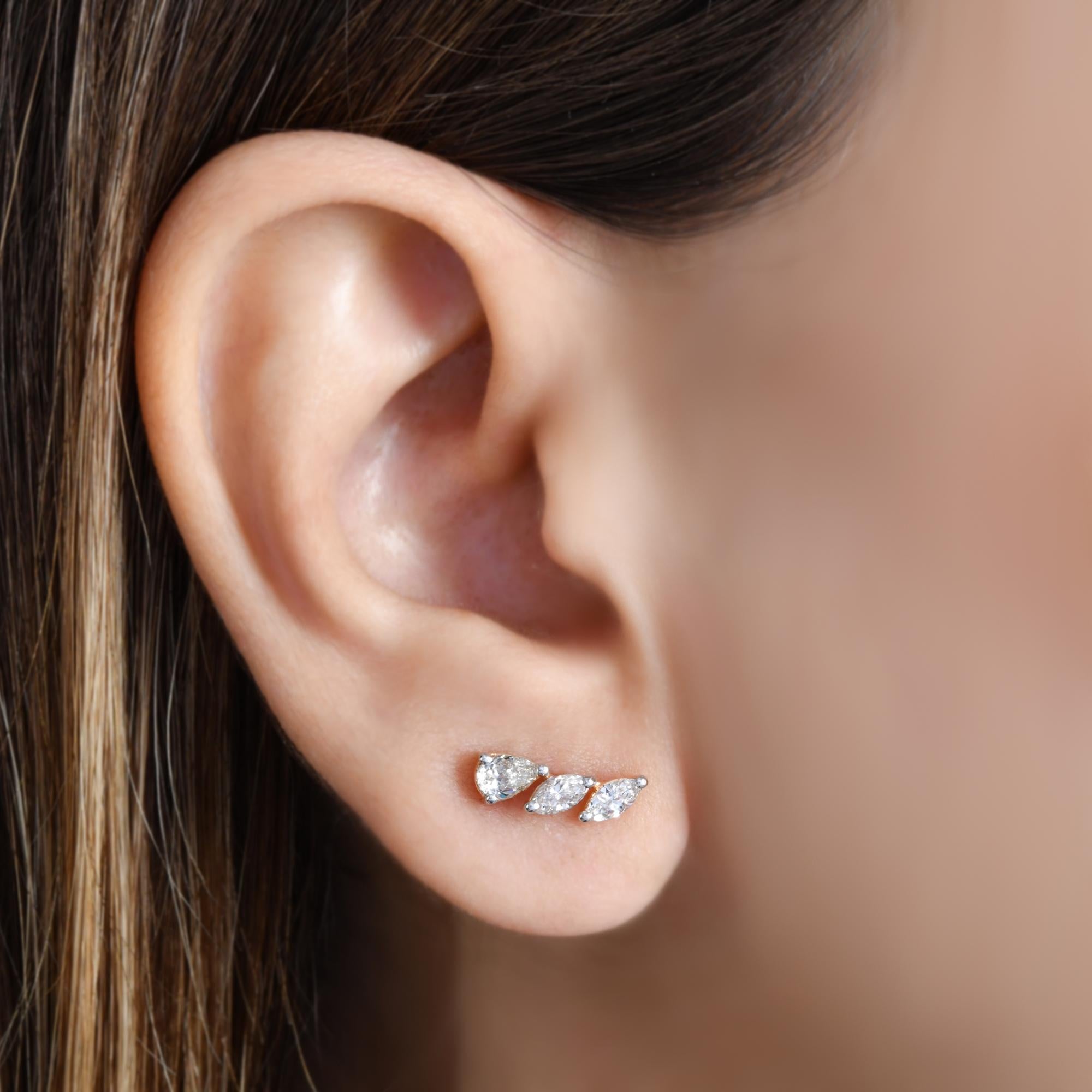 Natürliche 0,85 Karat SI/H Birne & Marquise Diamant Ohrringe 18 Karat Gelbgold (Tropfenschliff) im Angebot