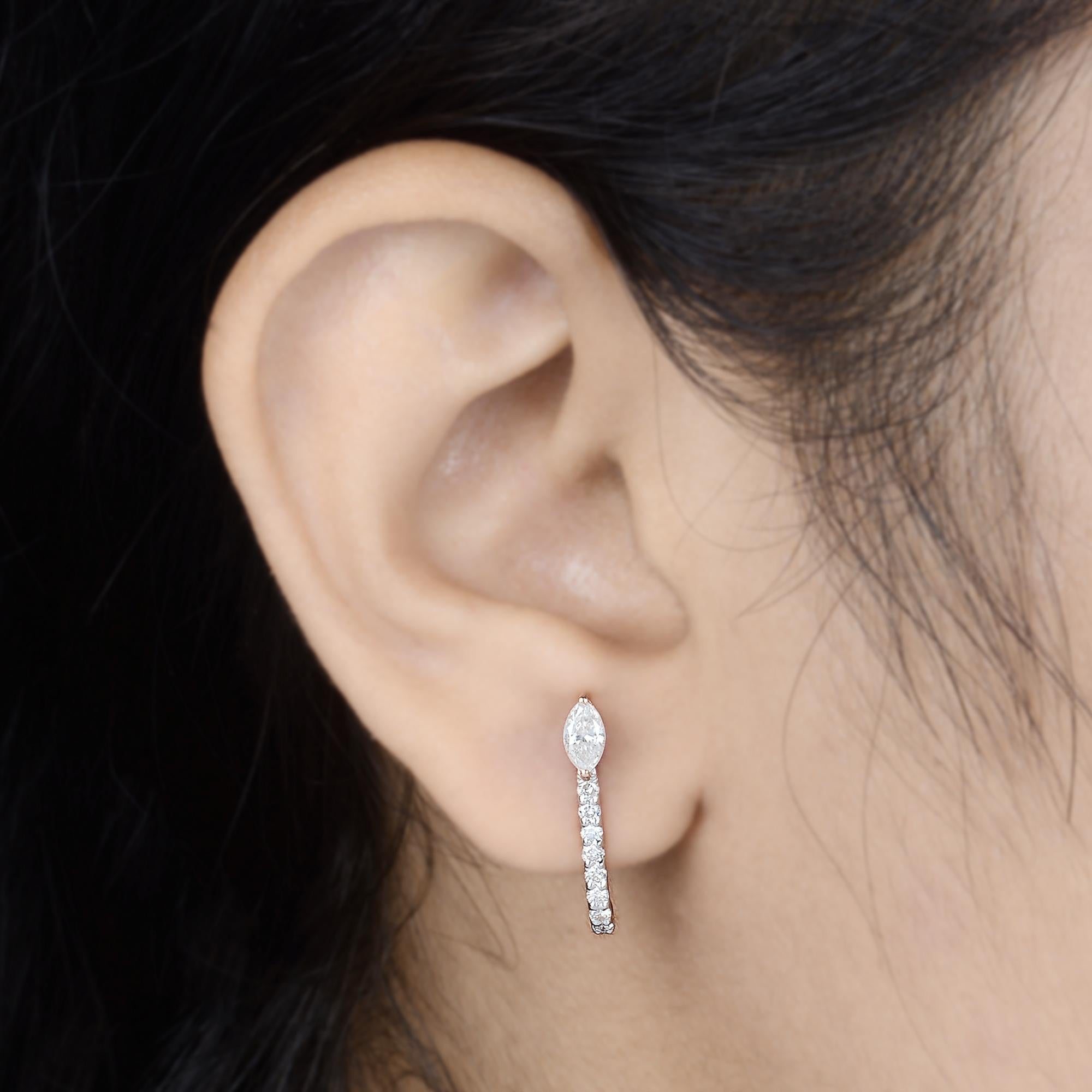 Natürliche 0,85 Karat SI/HI Marquise Runde Diamant-Ohrringe mit halber Creolen 10k Roségold (Moderne) im Angebot