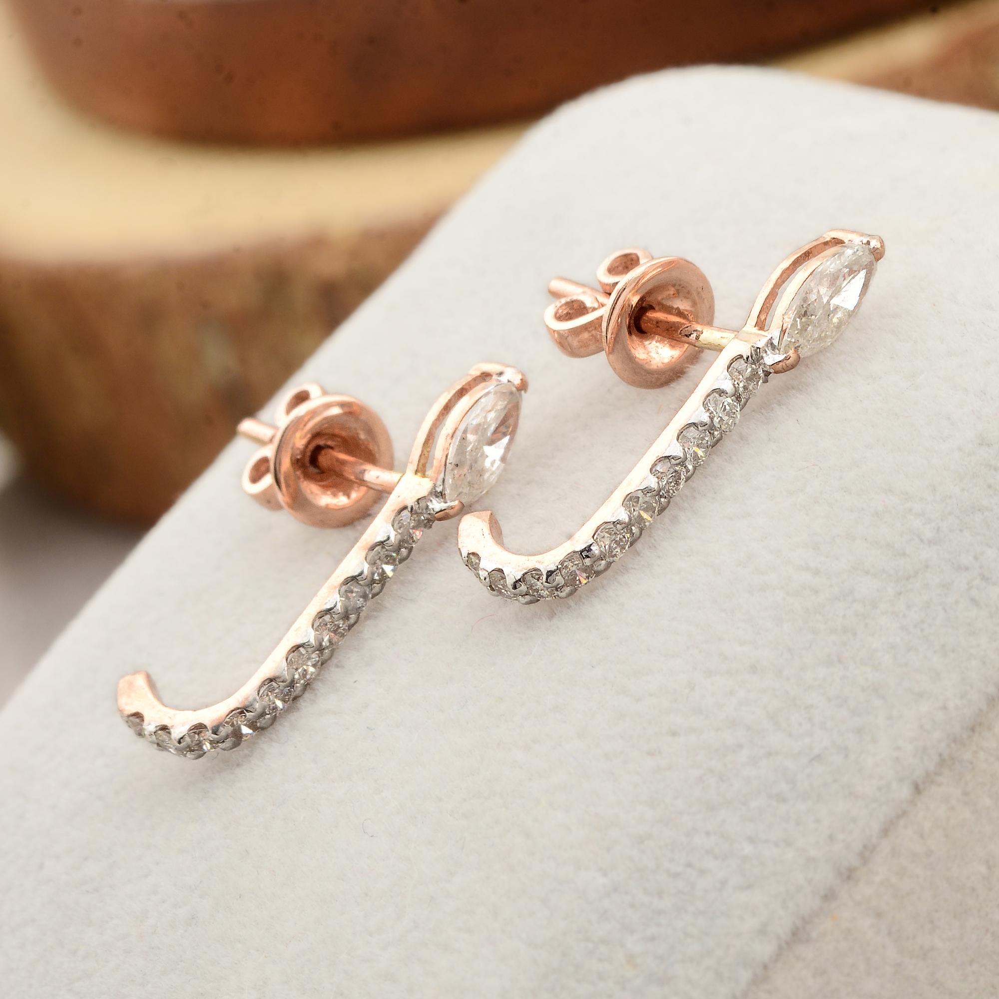 Natürliche 0,85 Karat SI/HI Marquise Runde Diamant-Ohrringe mit halber Creolen 10k Roségold (Marquiseschliff) im Angebot