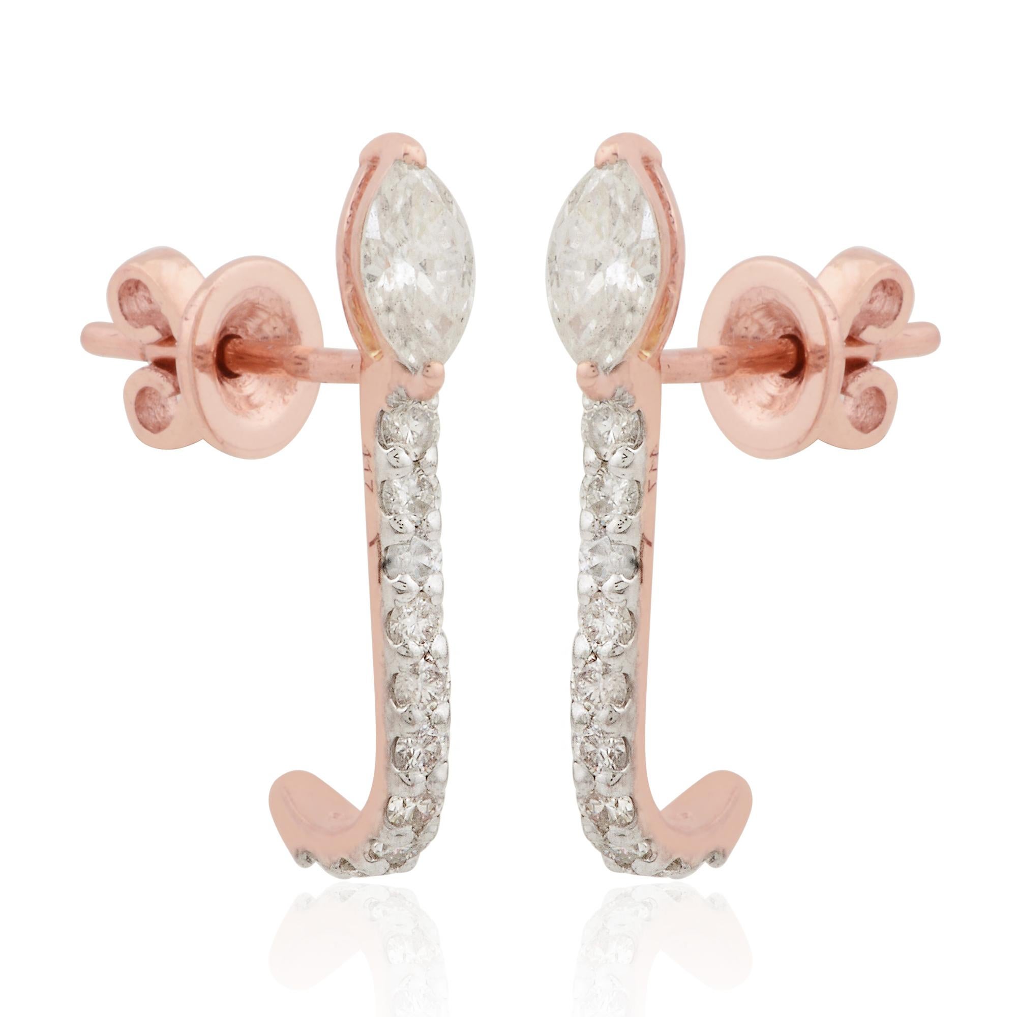 Natürliche 0,85 Karat SI/HI Marquise Runde Diamant-Ohrringe mit halber Creolen 10k Roségold im Zustand „Neu“ im Angebot in Diera, Dubai