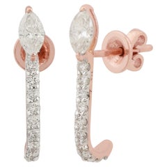 Natural 0.85 Carat SI/HI Marquise Round Diamond Half Hoop Earrings 10k Rose Gold