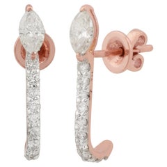 Natural 0.85 Carat SI/HI Marquise Round Diamond Half Hoop Earrings 10k Rose Gold
