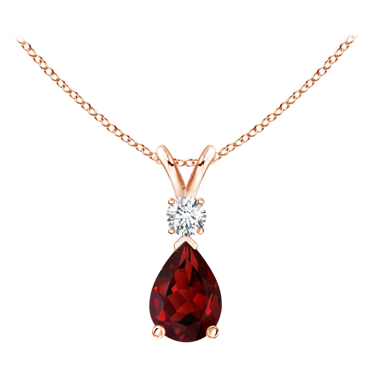 Pendentif en forme de goutte de grenat naturel de 0,85ct avec diamant en or rose 14K