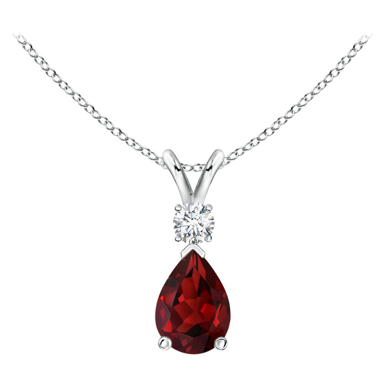 Ciondolo a goccia con granato naturale da 0,85 carati e diamante in oro bianco 14K