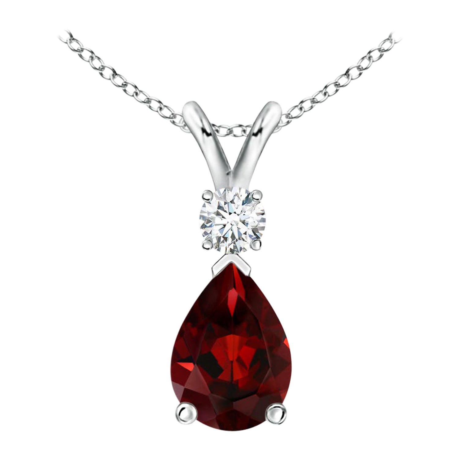 Ciondolo a goccia con granato naturale da 0,85 carati e diamante in oro bianco 14K