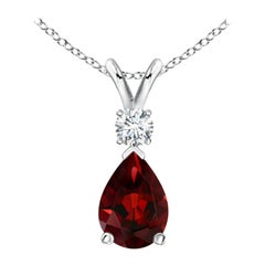 Ciondolo a goccia con granato naturale da 0,85 carati e diamante in oro bianco 14K