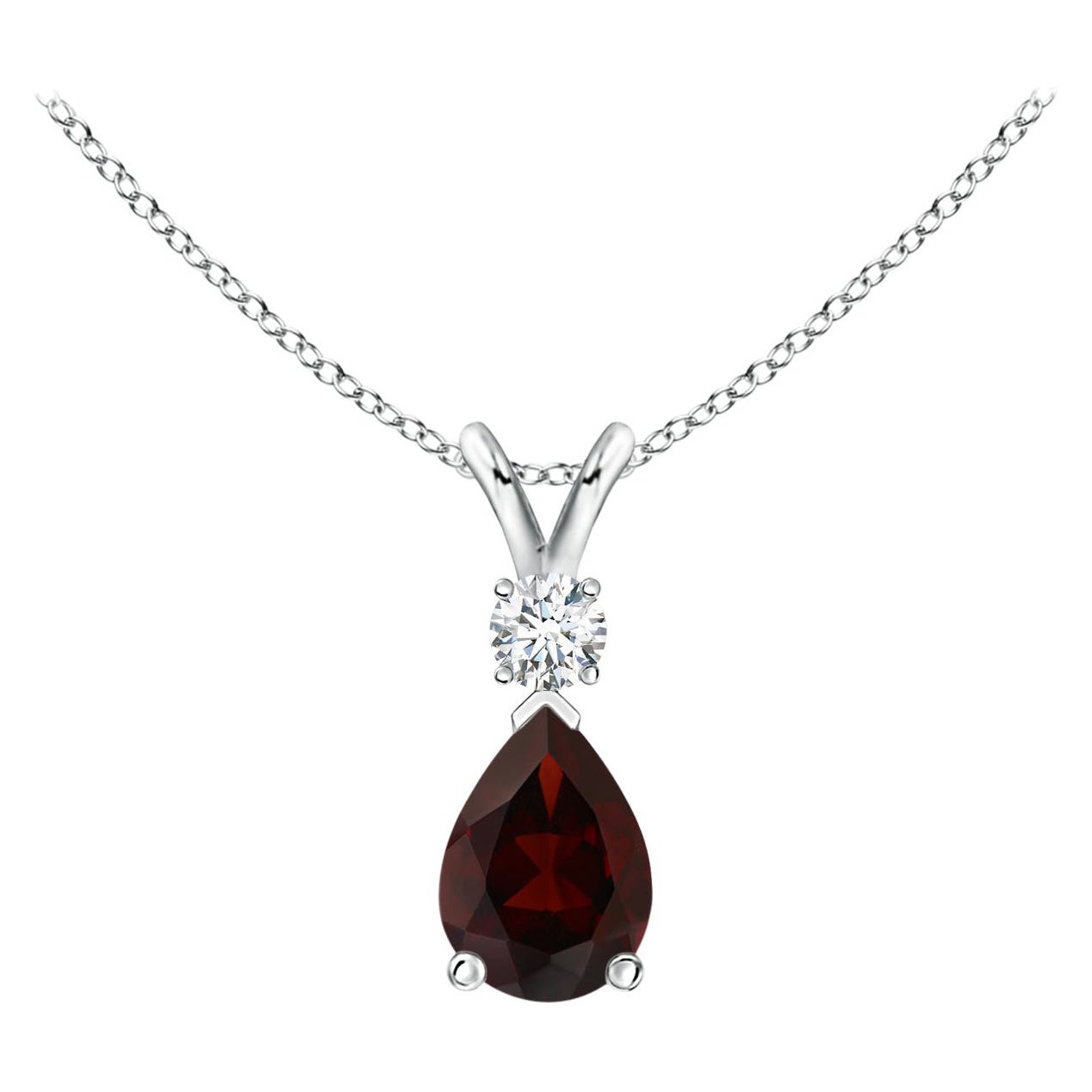 Pendentif en forme de goutte en grenat naturel de 0,85ct avec diamant en platine