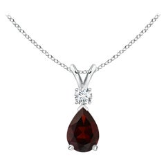 Pendentif en forme de goutte en grenat naturel de 0,85ct avec diamant en platine