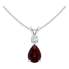 Pendentif en forme de goutte en grenat naturel de 0,85ct avec diamant en platine