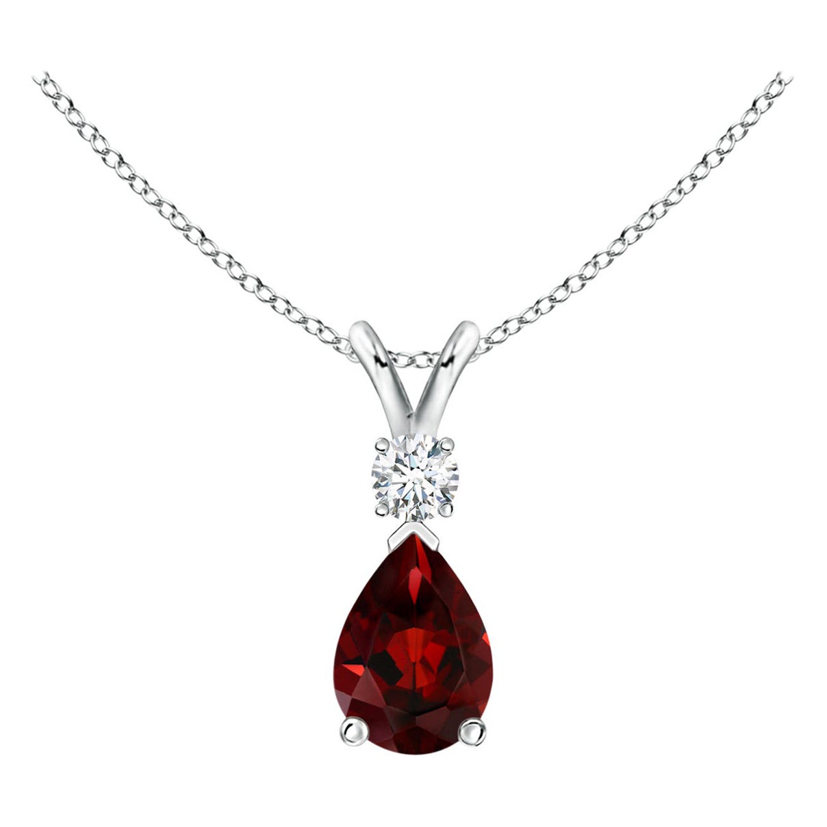 Pendentif en forme de goutte en grenat naturel de 0,85ct avec diamant en platine