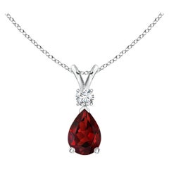 Pendentif en forme de goutte en grenat naturel de 0,85ct avec diamant en platine