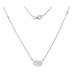 Natural 0.87 Carat Marquise Round Diamond Charm Necklace 18 Karat White Gold