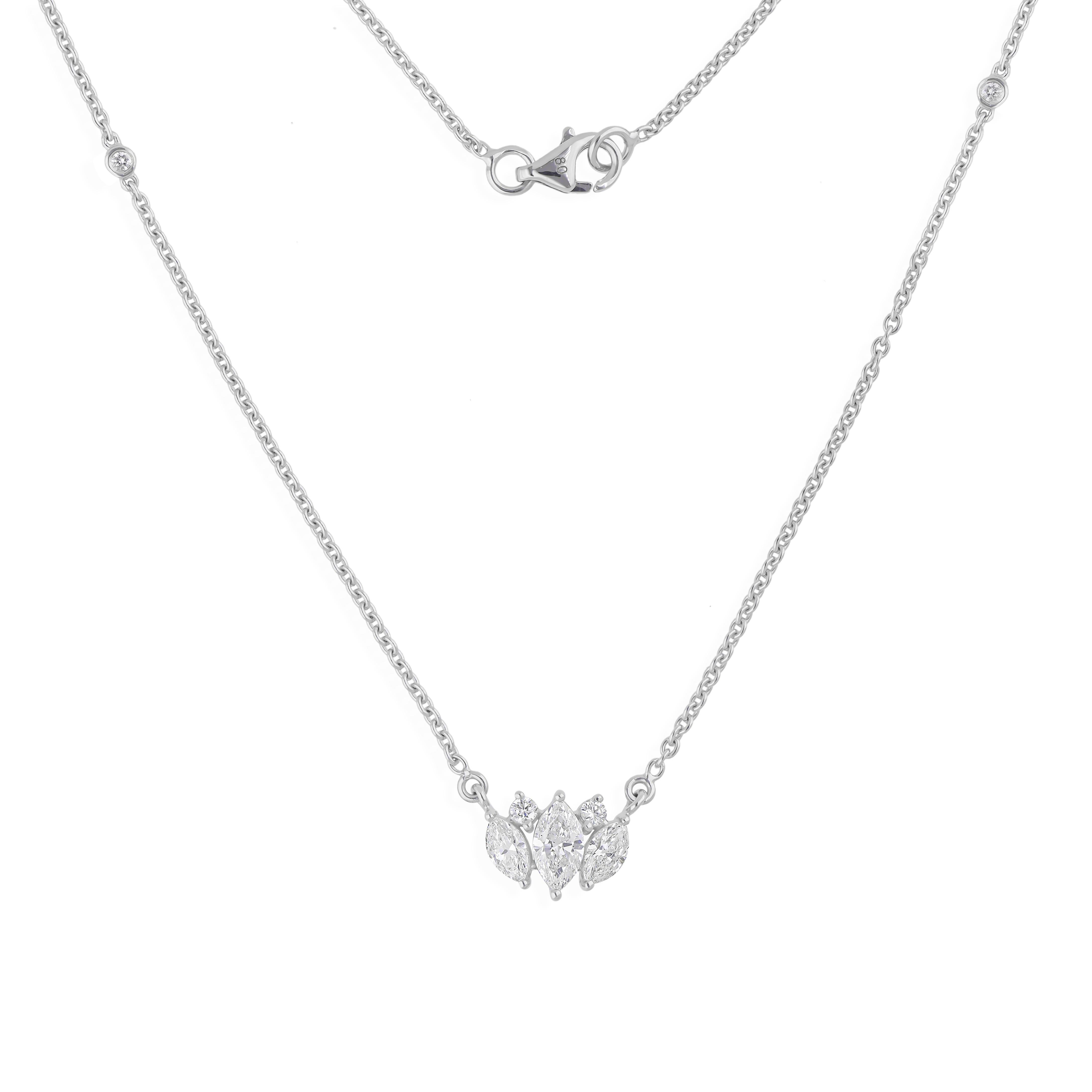 Collier à breloques en or blanc 18 carats avec diamants ronds marquises naturels de 0,87 carat
