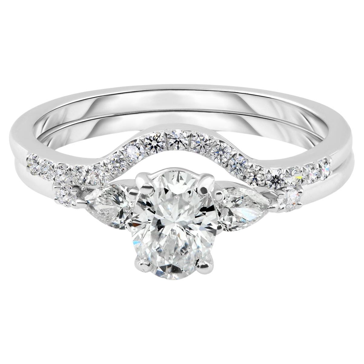 Natürlicher 0,87 Karat SI Reinheit HI Farbe Diamant Feiner Ring Set 18 Karat Weißgold