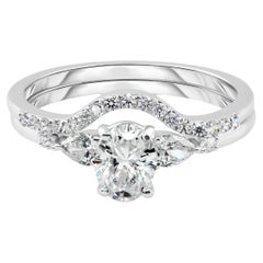 Natürlicher 0,87 Karat SI Reinheit HI Farbe Diamant Feiner Ring Set 18 Karat Weißgold