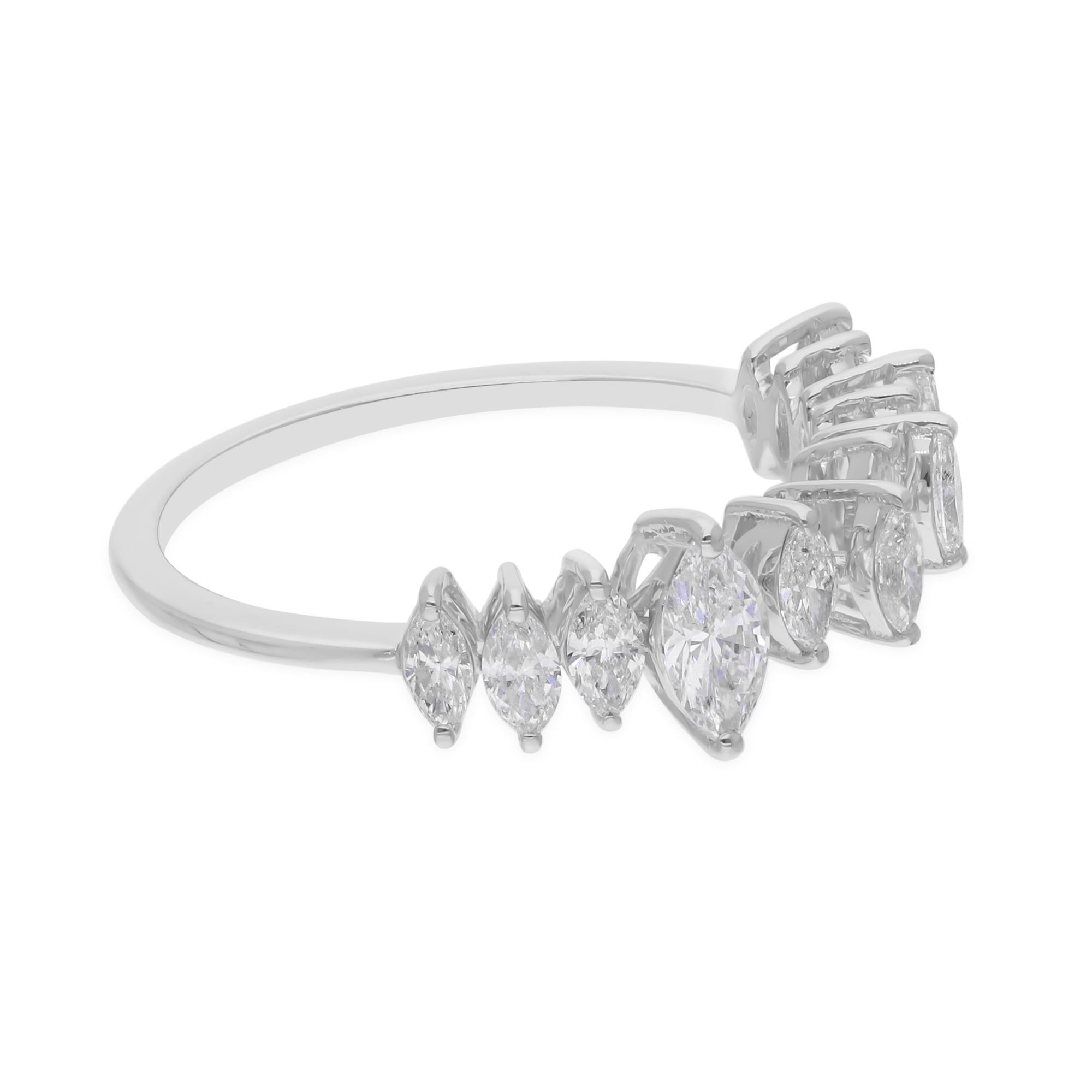 For Sale:  Natural 0.87 Carat SI/H Marquise Diamond Cuff Ring 18 Karat White Gold Jewelry 2