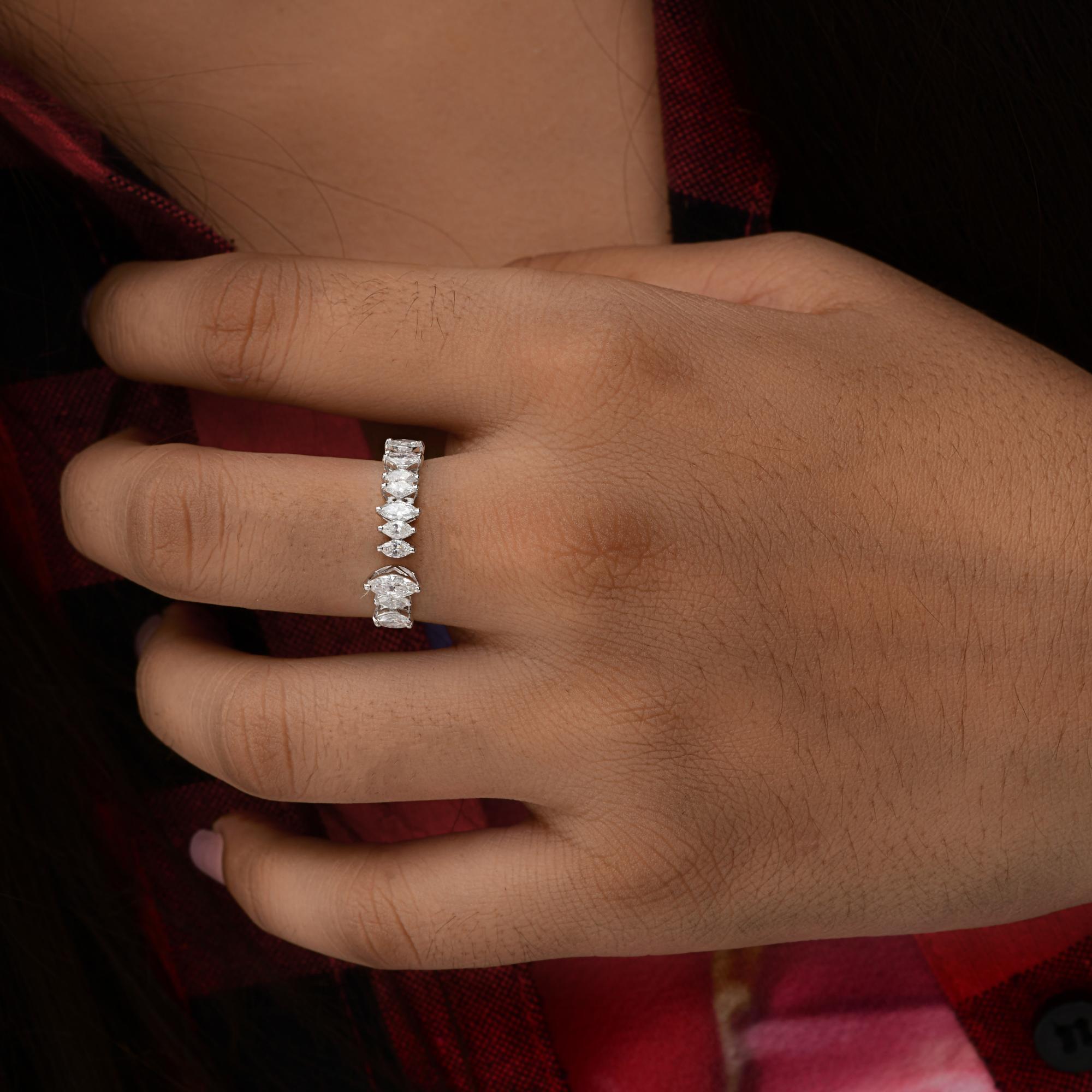 For Sale:  Natural 0.87 Carat SI/H Marquise Diamond Cuff Ring 18 Karat White Gold Jewelry 3