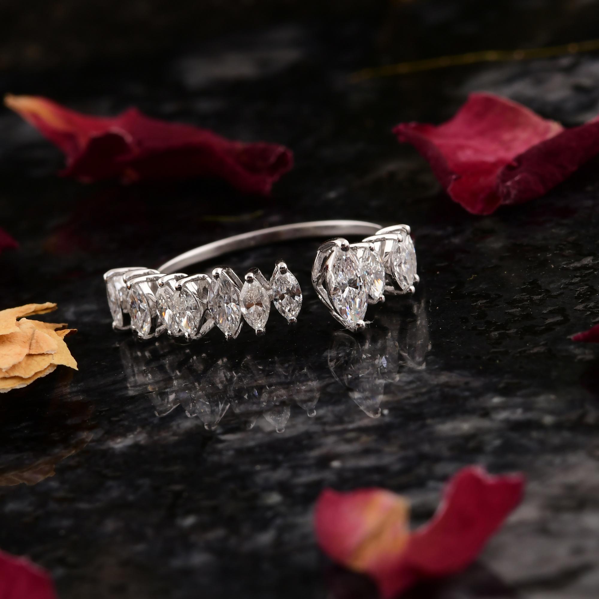 For Sale:  Natural 0.87 Carat SI/H Marquise Diamond Cuff Ring 18 Karat White Gold Jewelry 4