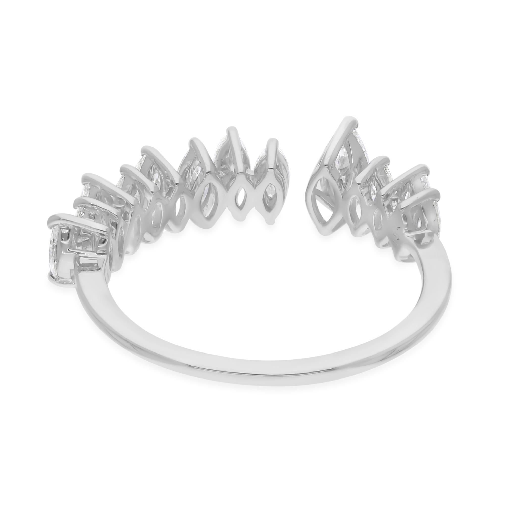 For Sale:  Natural 0.87 Carat SI/H Marquise Diamond Cuff Ring 18 Karat White Gold Jewelry 5