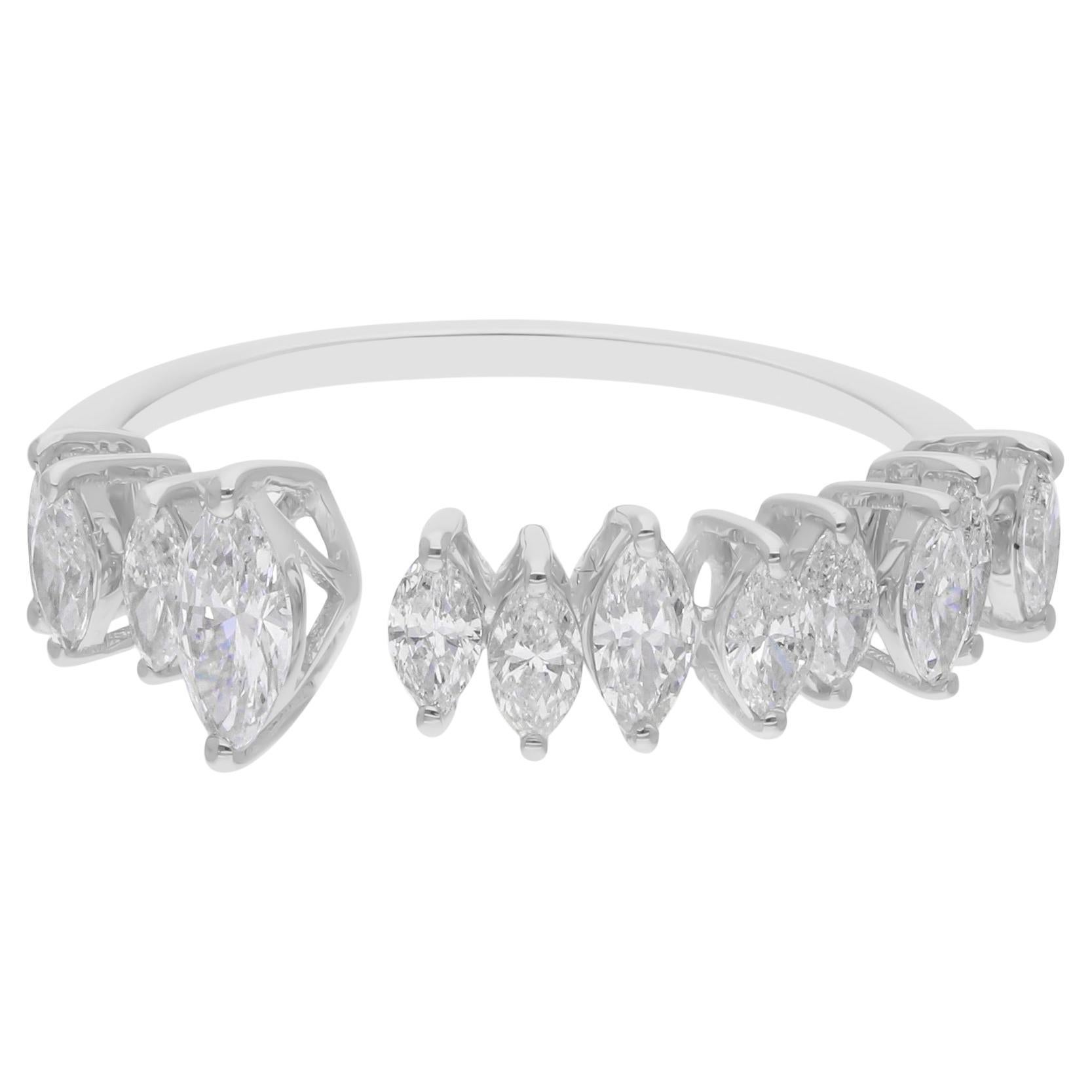 Manschettenarmband aus 18 Karat Weißgold mit natürlichem 0,87 Karat SI/H Marquise-Diamant