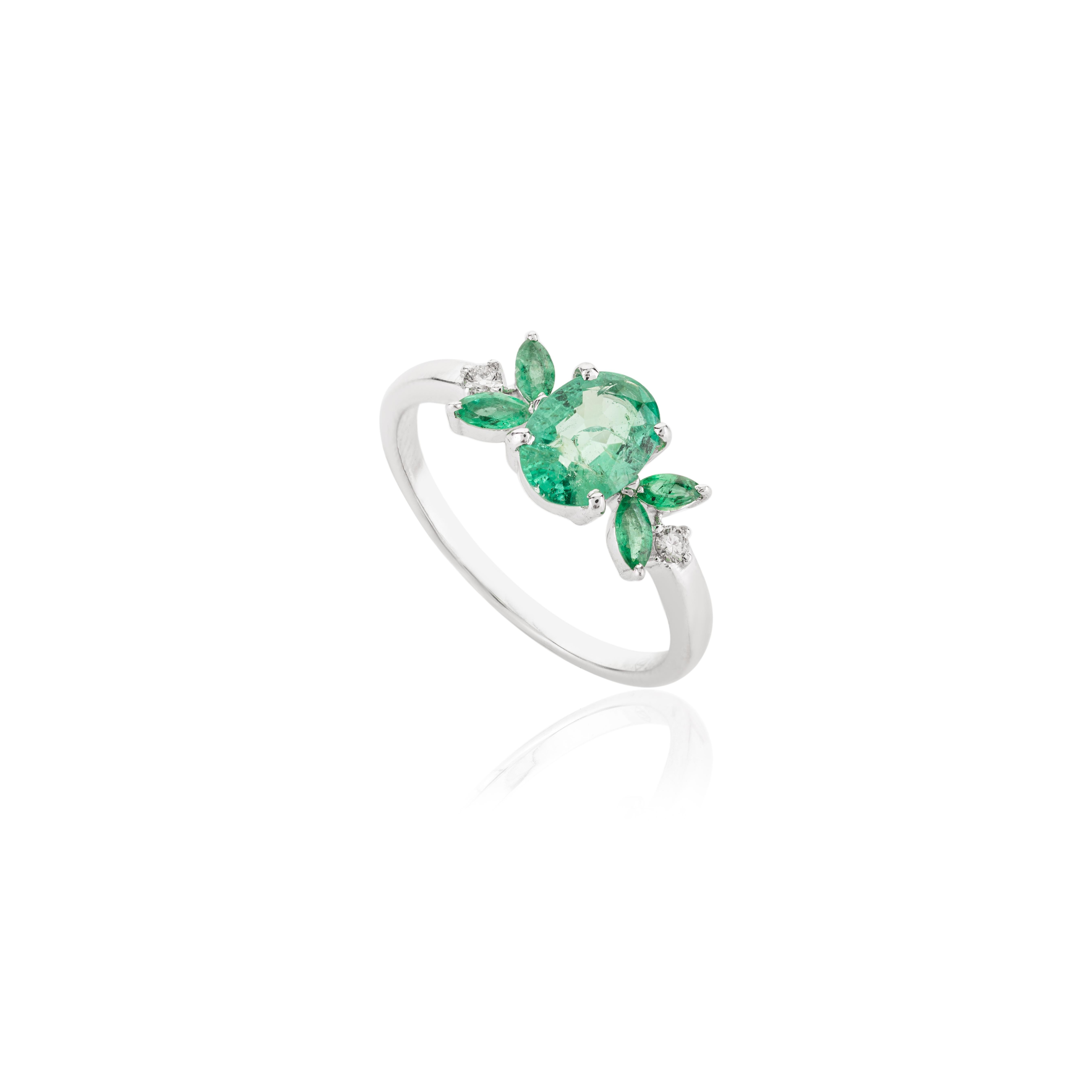 En vente :  Alliance en or blanc massif 14 carats avec diamant émeraude ovale naturelle de 0,9 carat poids total 3