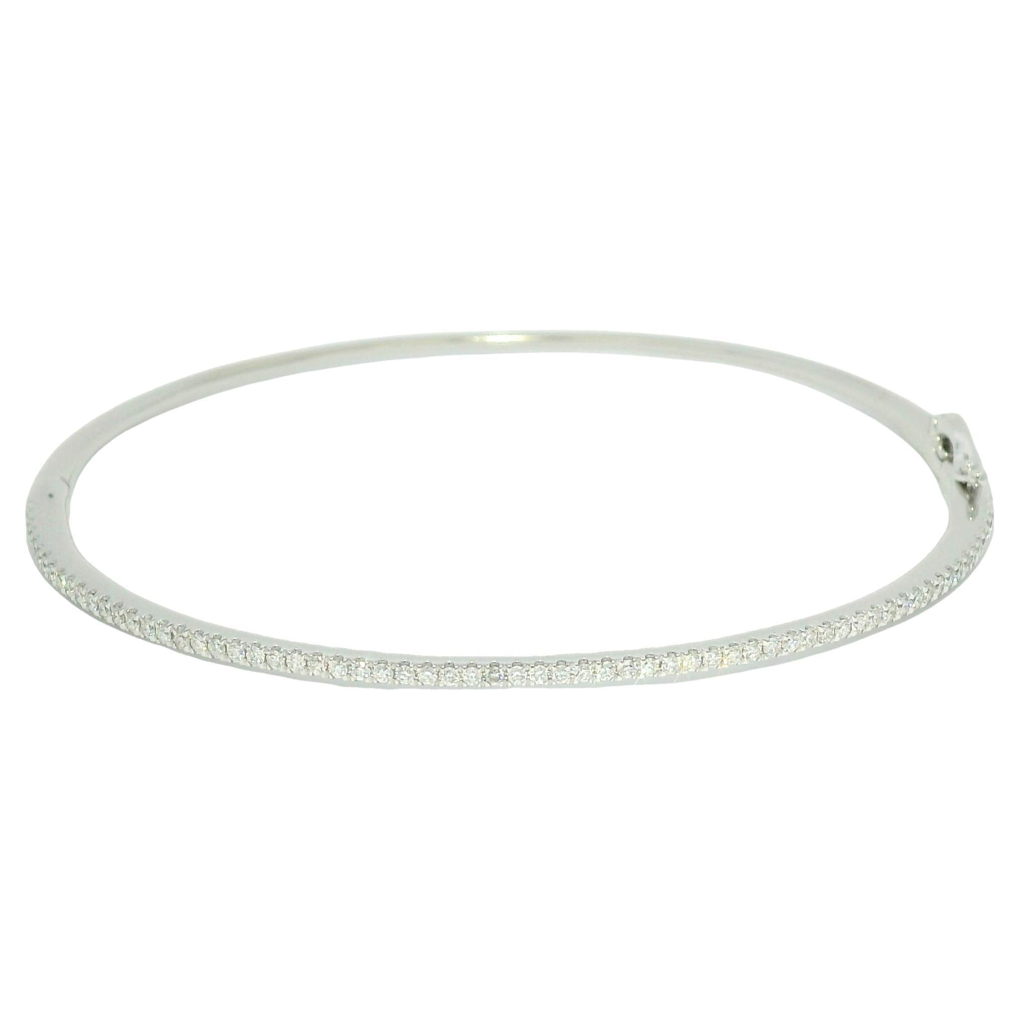 Natural 0.90 Carat Diamond 18-Karat Thin Bangle Bracelet In Stock