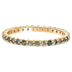 Natural 0.90 Carat Green Sapphire Band Ring 14 Karat Yellow Gold Fine Jewelry