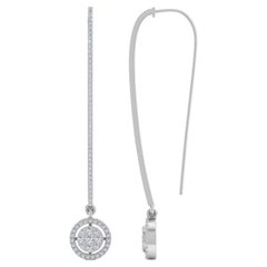 Natural 0.90 Carat Pave Diamond Dangle Earrings 14 Karat White Gold Fine Jewelry