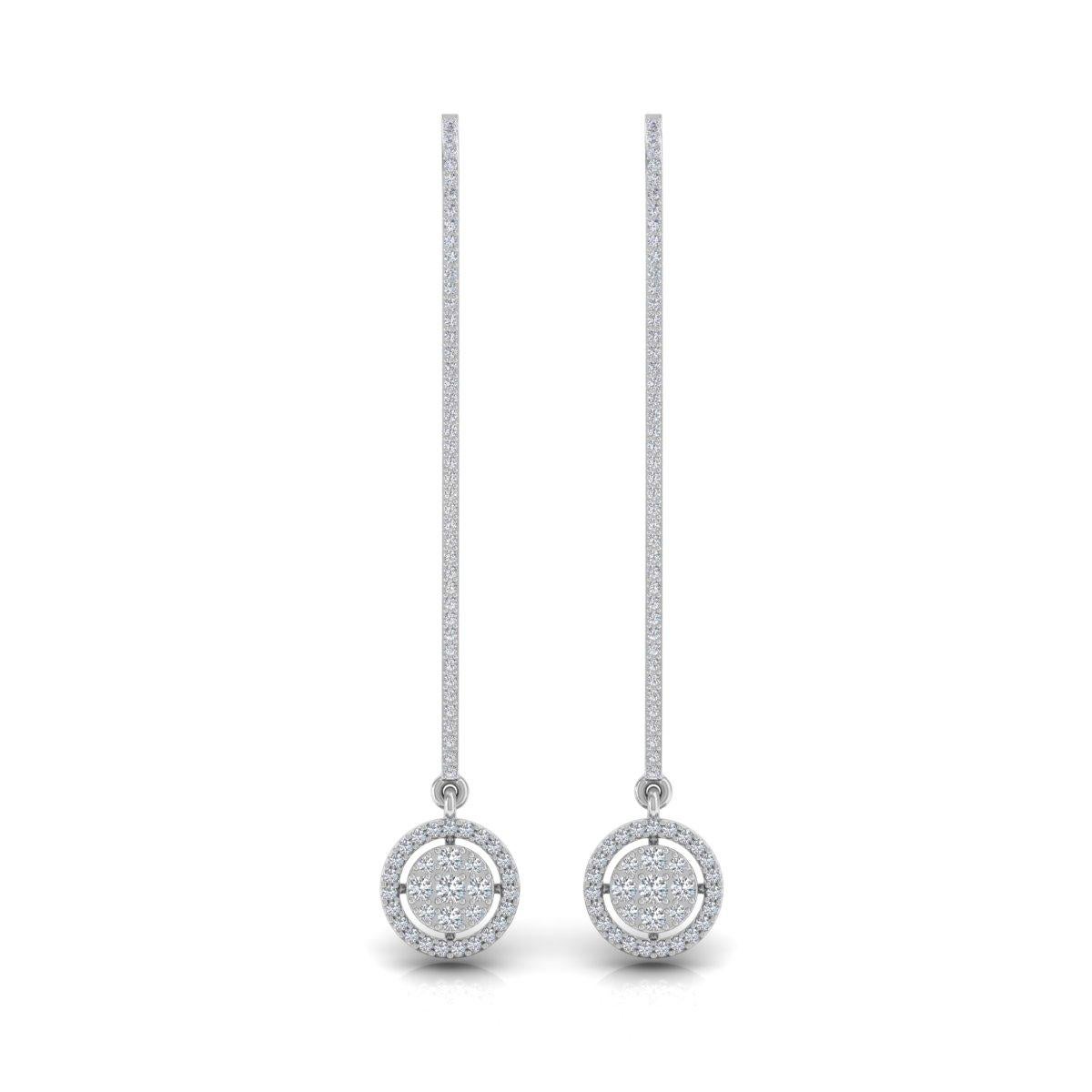 Modern Natural 0.90 Carat Pave Diamond Dangle Earrings 18 Karat White Gold Fine Jewelry For Sale