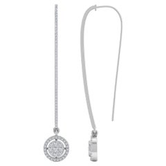 Natural 0.90 Carat Pave Diamond Dangle Earrings 18 Karat White Gold Fine Jewelry