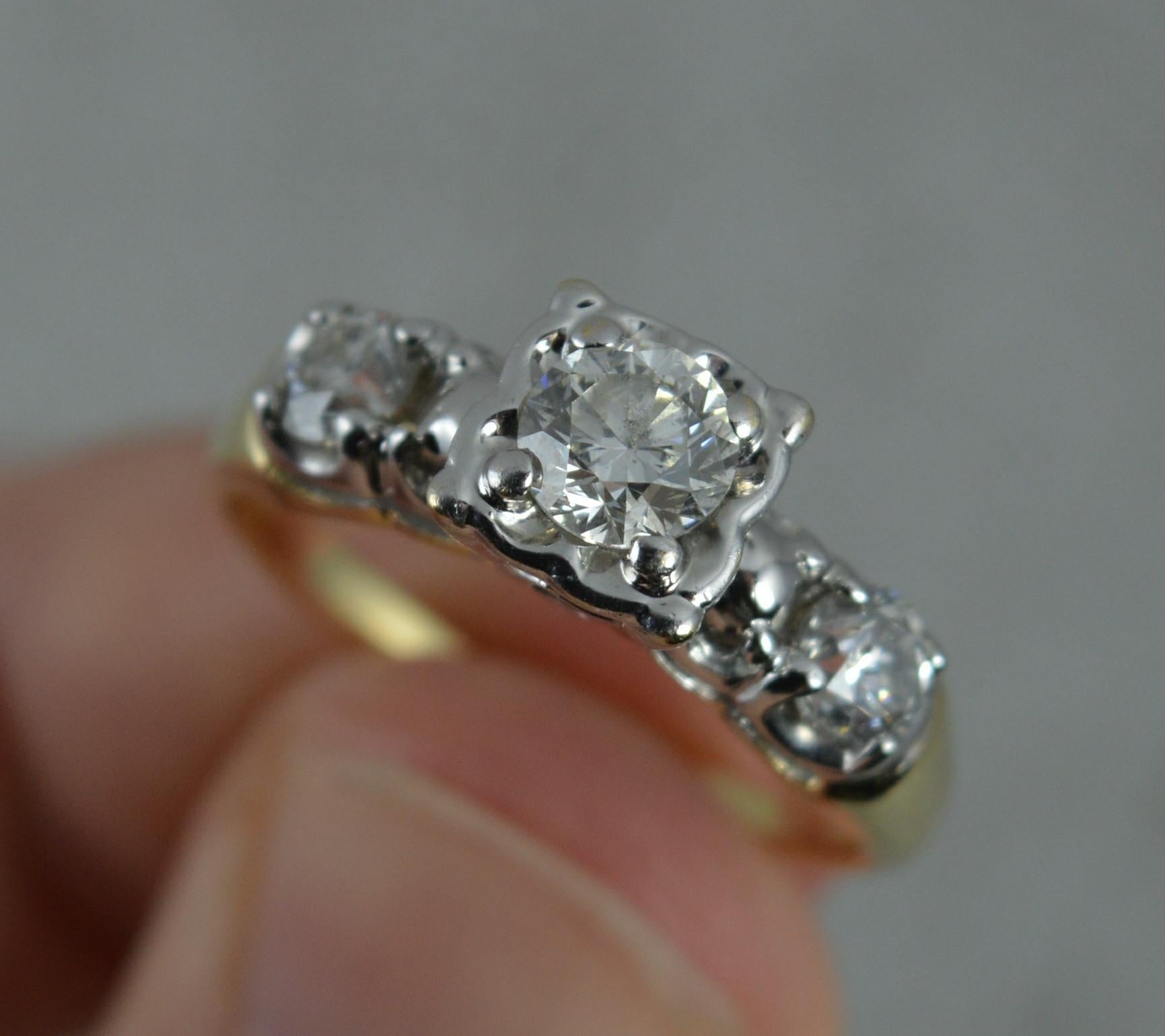 Women's Natural 0.90 Carat Diamond and 14 Carat Gold Trilogy Ring