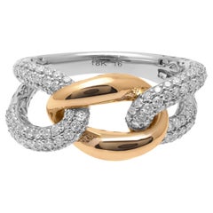 Feiner Gliederkette-Ring aus 18 Karat Weiß- und Gelbgold mit natürlichem 0,91 Karat rundem Diamant
