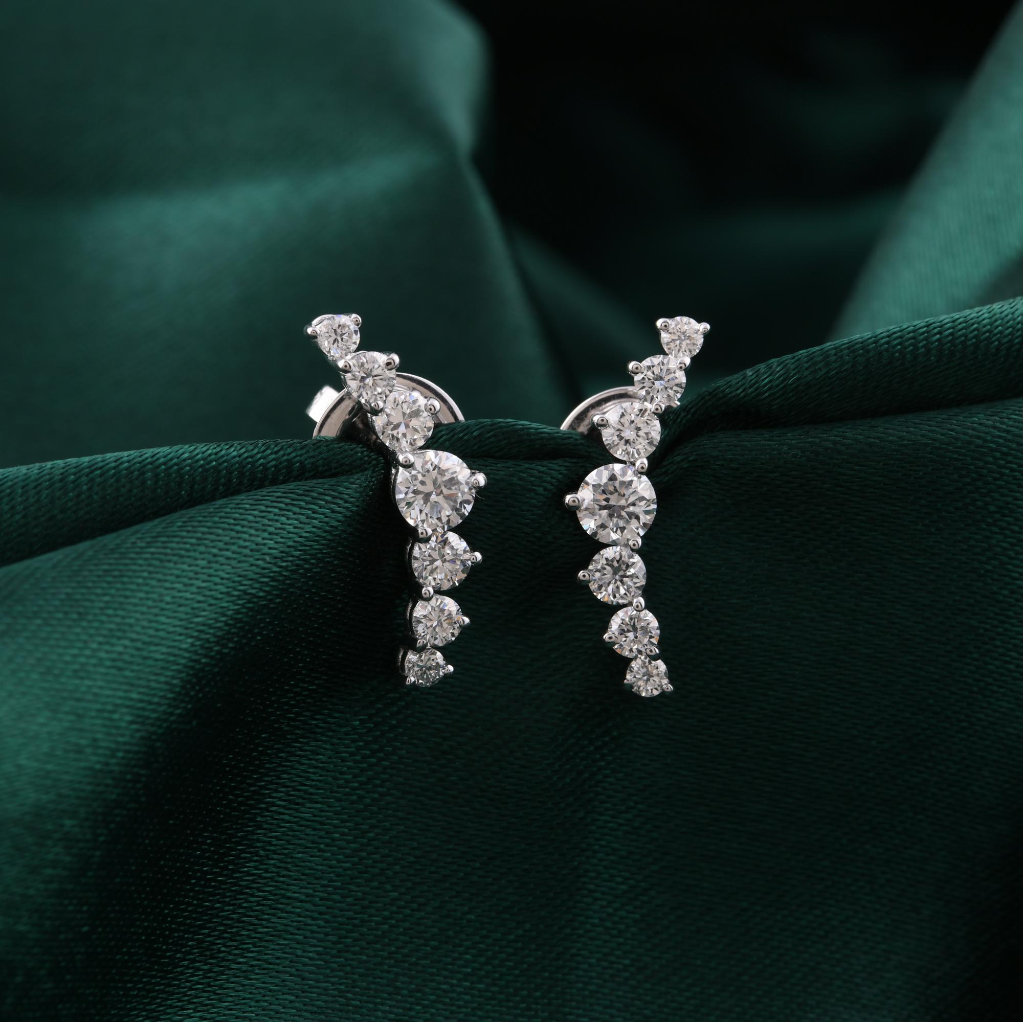 Pendientes finos de diamantes naturales de 0,91 quilates, claridad SI y color HI, oro blanco de 9 quilates Corte redondo en venta