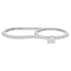 Nature 0.91 Carat SI/H Diamond Double Finger Band Ring 18 Karat White Gold