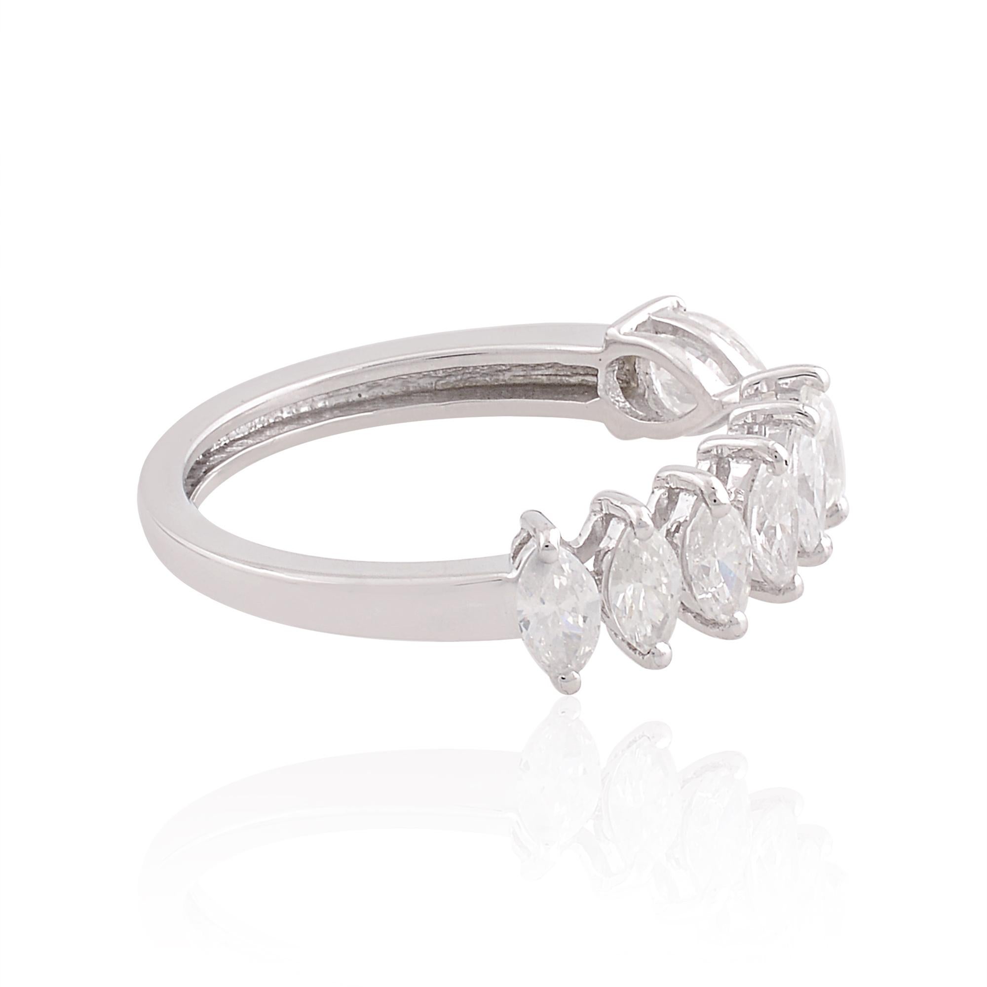 Modern Natural 0.91 Carat SI/H Marquise Pear Diamond Cuff Ring 10 Karat White Gold For Sale