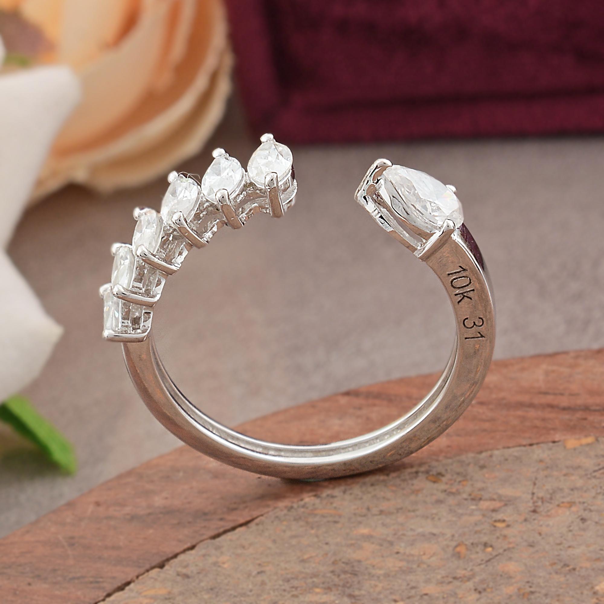 Natural 0.91 Carat SI/H Marquise Pear Diamond Cuff Ring 10 Karat White Gold In New Condition For Sale In Diera, Dubai
