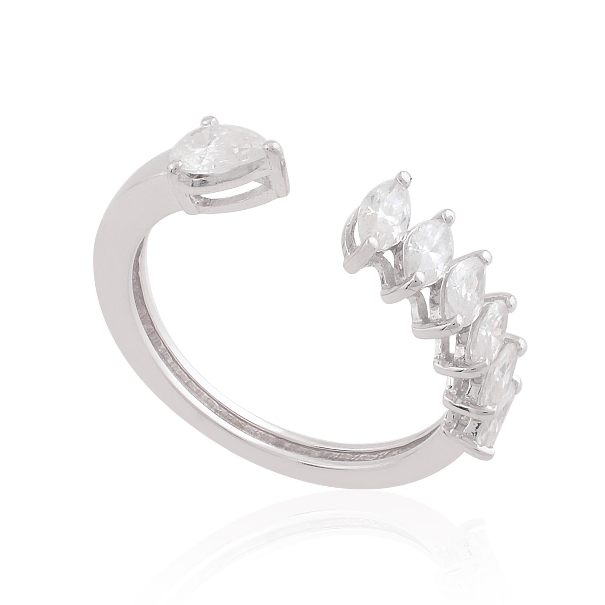 Women's Natural 0.91 Carat SI/H Marquise Pear Diamond Cuff Ring 10 Karat White Gold For Sale