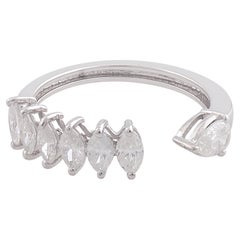 Bague manchette en or blanc 10 carats avec diamant poire marquise naturel de 0,91 carat SI/H