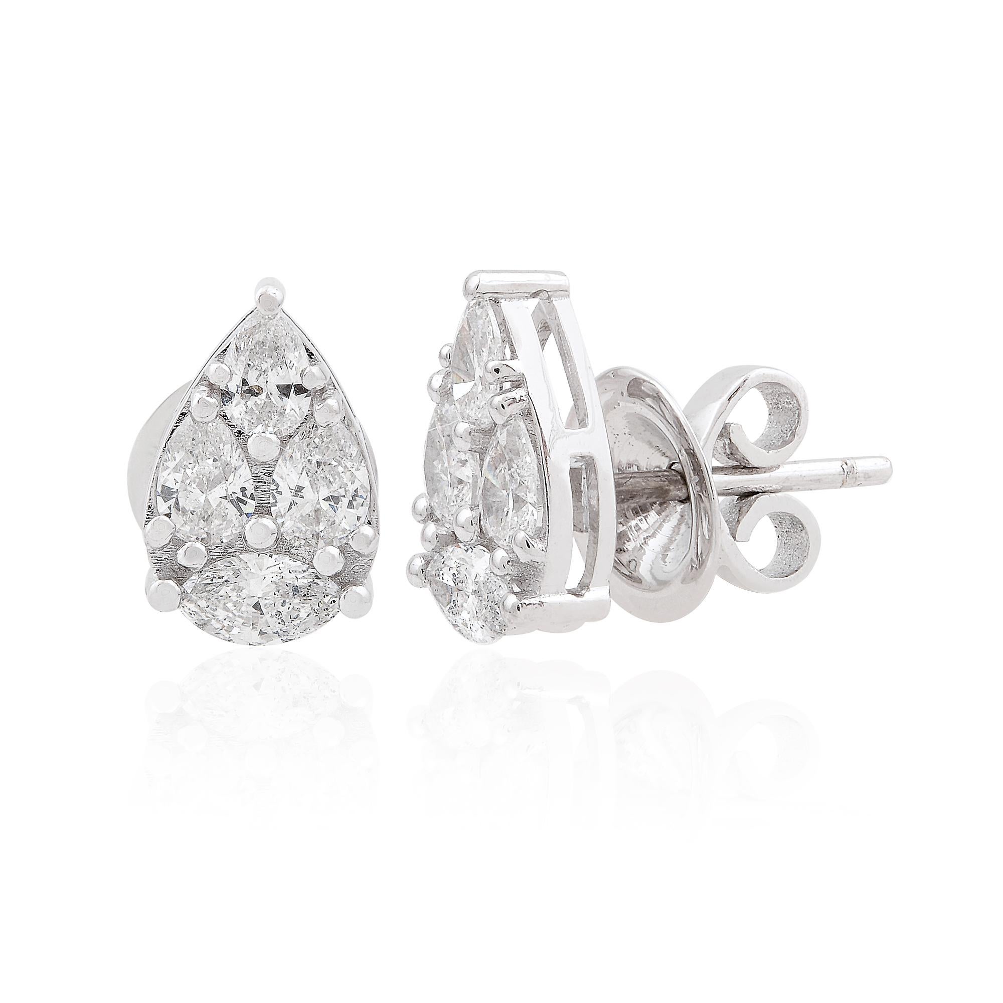 Pear Cut Natural 0.91 Ct SI Clarity HI Color Diamond 14 Karat White Gold Stud Earrings For Sale