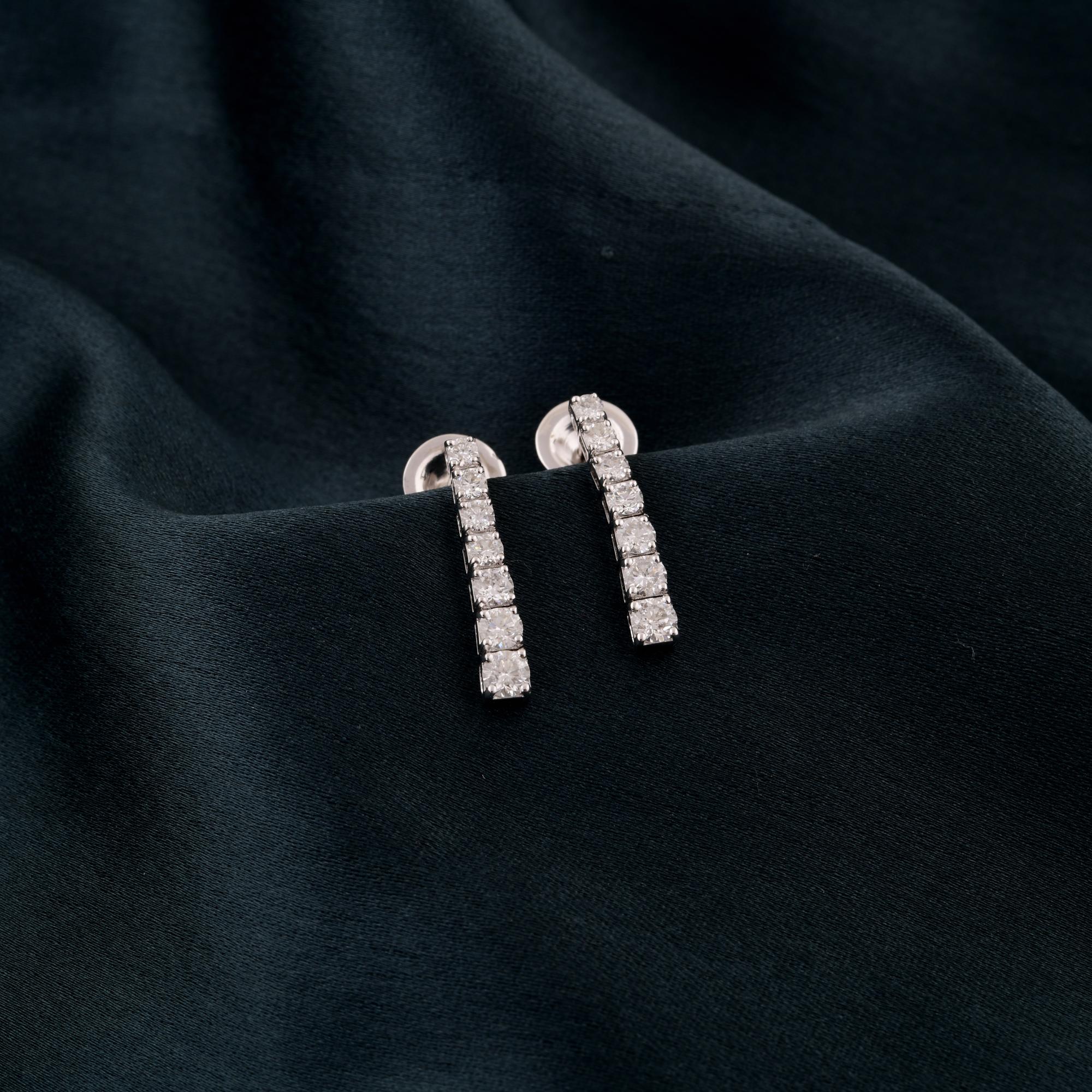 Round Cut Natural 0.92 Carat SI Clarity HI Color Diamond Fine Earrings 18 Karat White Gold For Sale