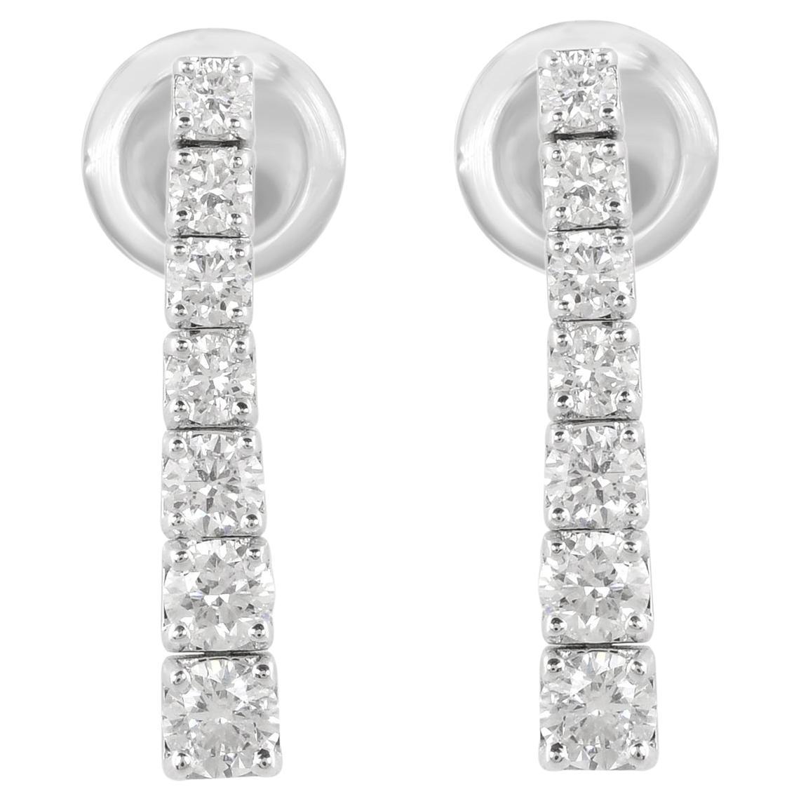 Boucles d
oreilles fines en or blanc 18 carats avec diamants naturels de 0,92 carat de pureté SI et de couleur hi-colore