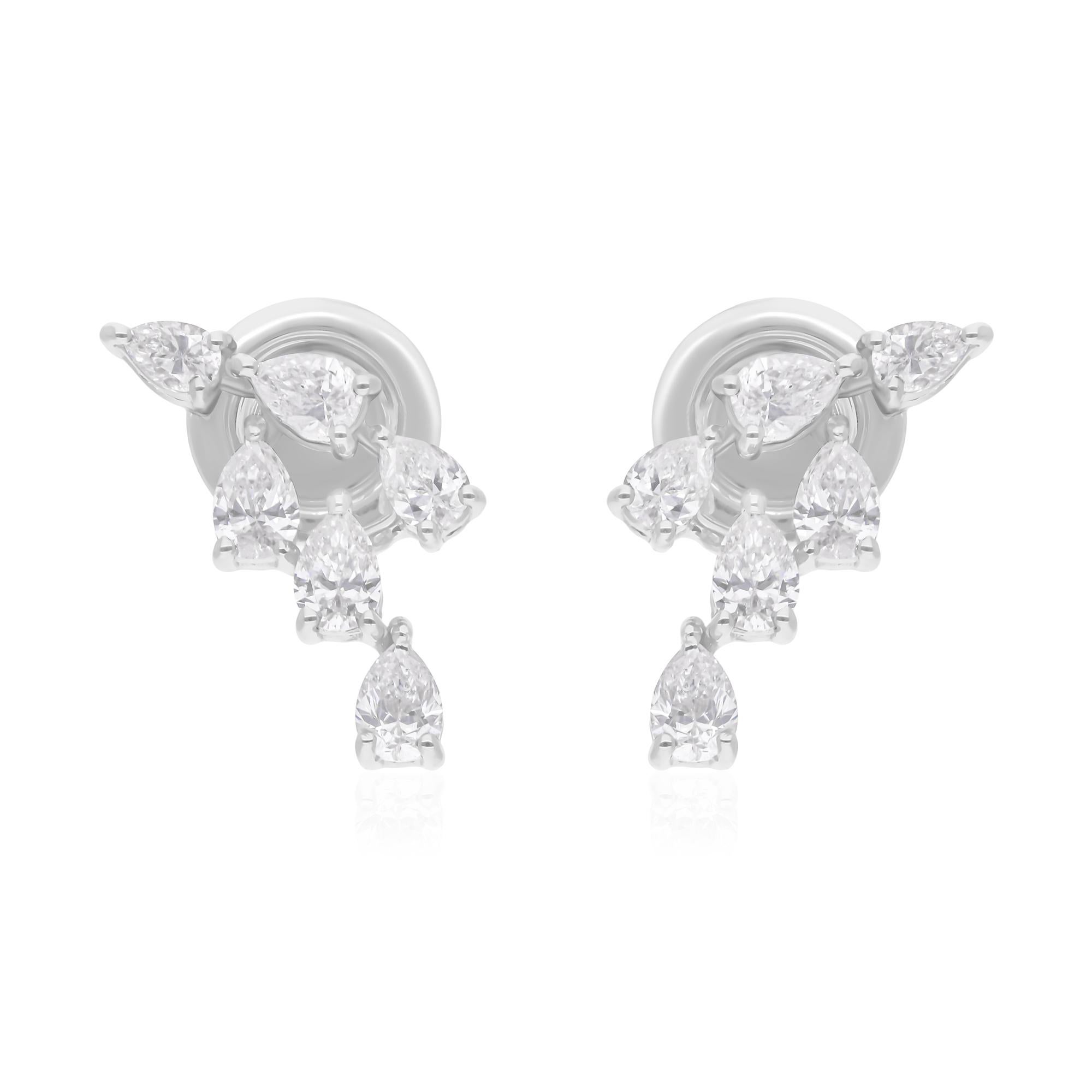 Boucles d
oreilles artisanales en or blanc 14 carats avec diamants poire naturels de 0,92 carat SI/H