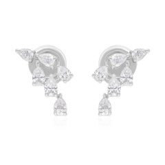 Boucles d
oreilles artisanales en or blanc 14 carats avec diamants poire naturels de 0,92 carat SI/H