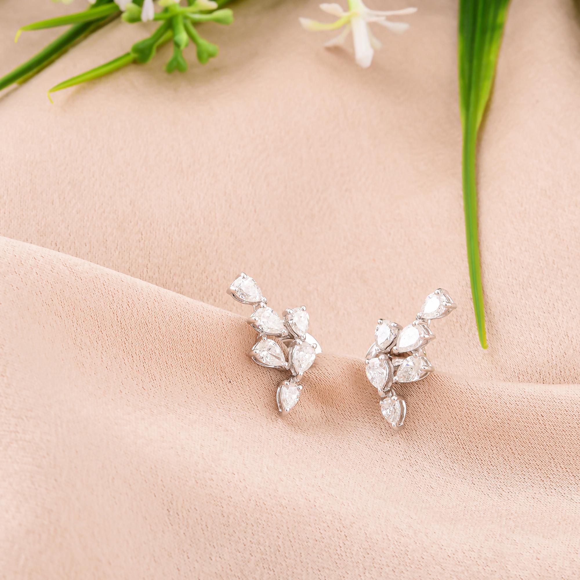 Modern Natural 0.92 Carat SI/H Pear Diamond Earrings 18k White Gold Handmade Jewelry For Sale