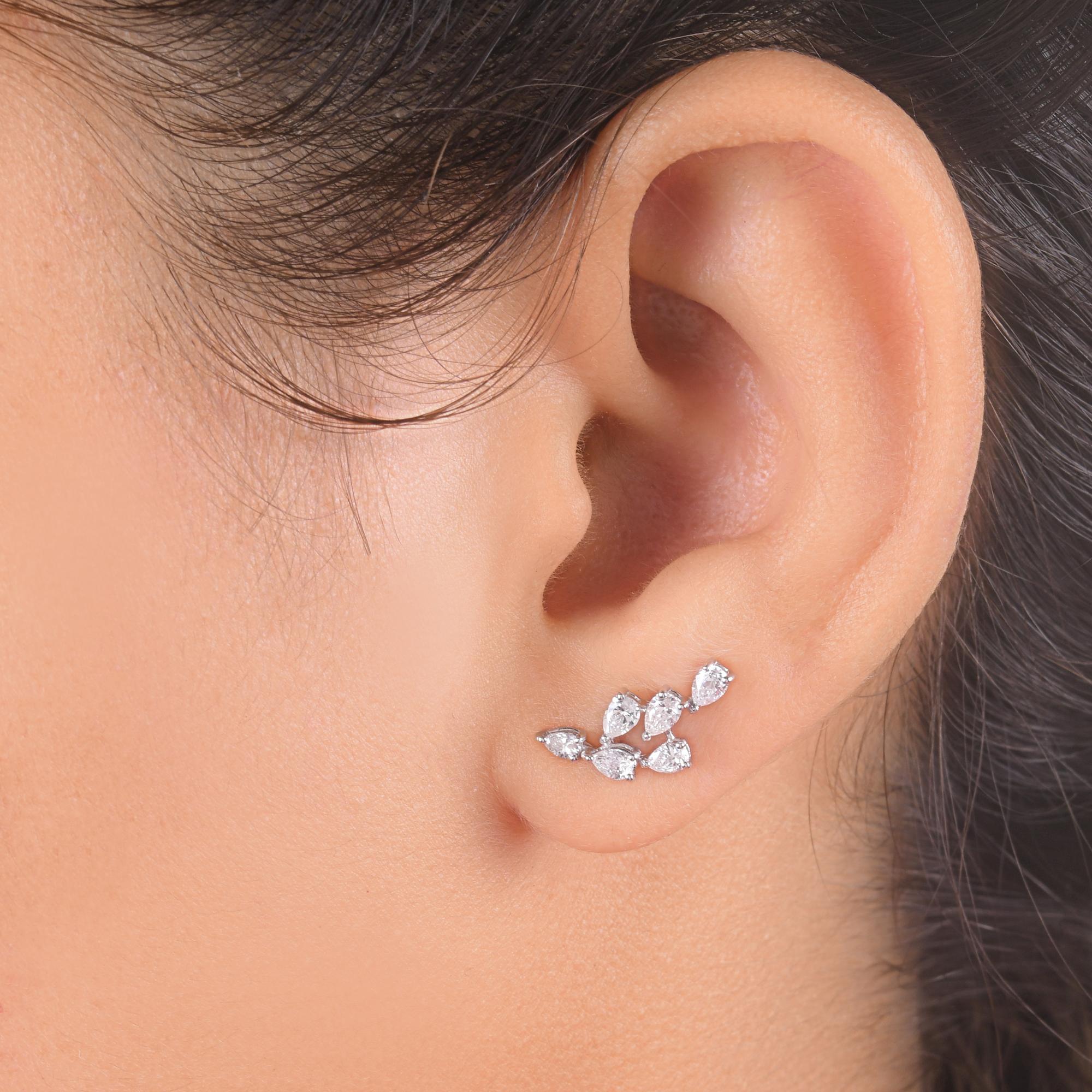 Pear Cut Natural 0.92 Carat SI/H Pear Diamond Earrings 18k White Gold Handmade Jewelry For Sale