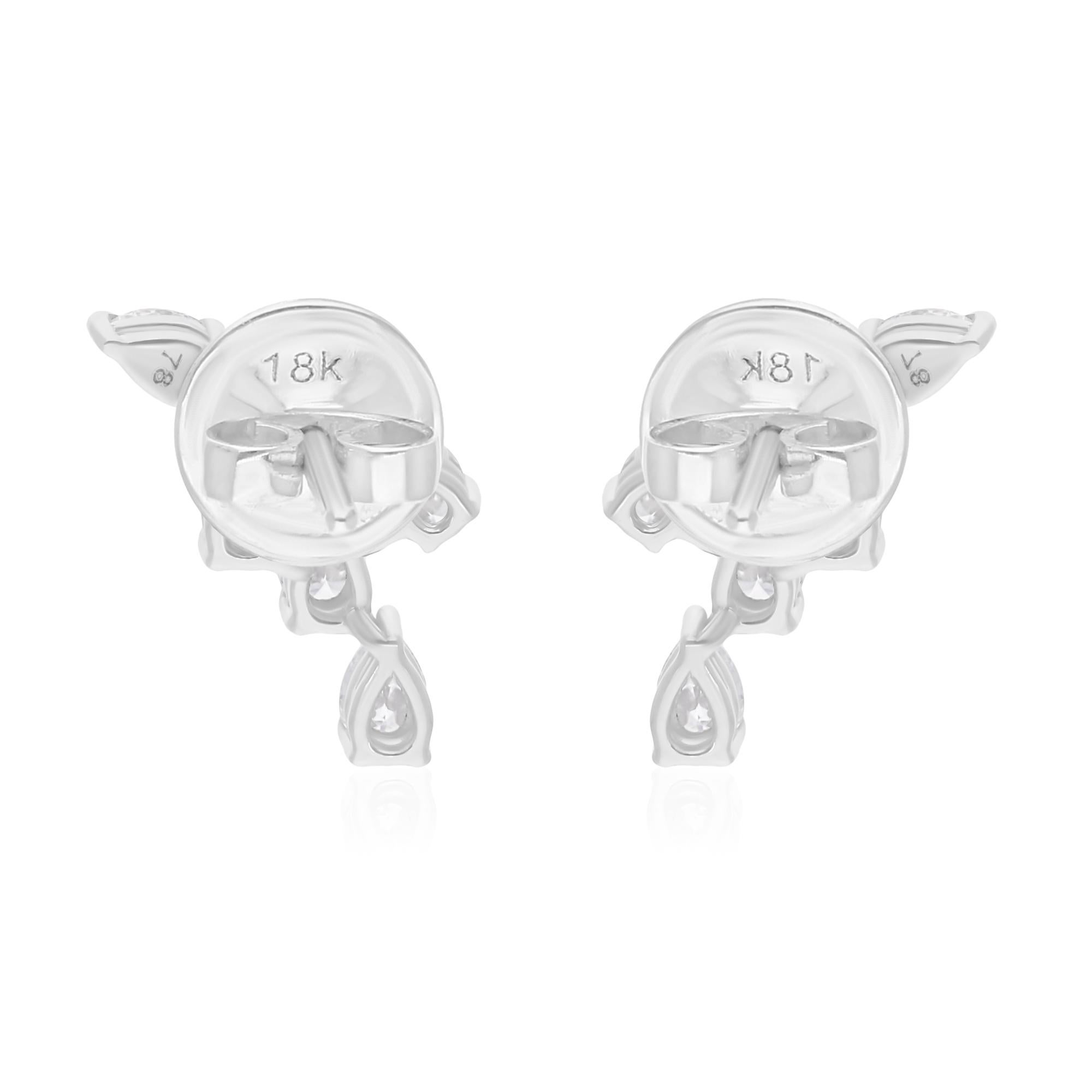 Natural 0.92 Carat SI/H Pear Diamond Earrings 18k White Gold Handmade Jewelry In New Condition For Sale In Diera, Dubai