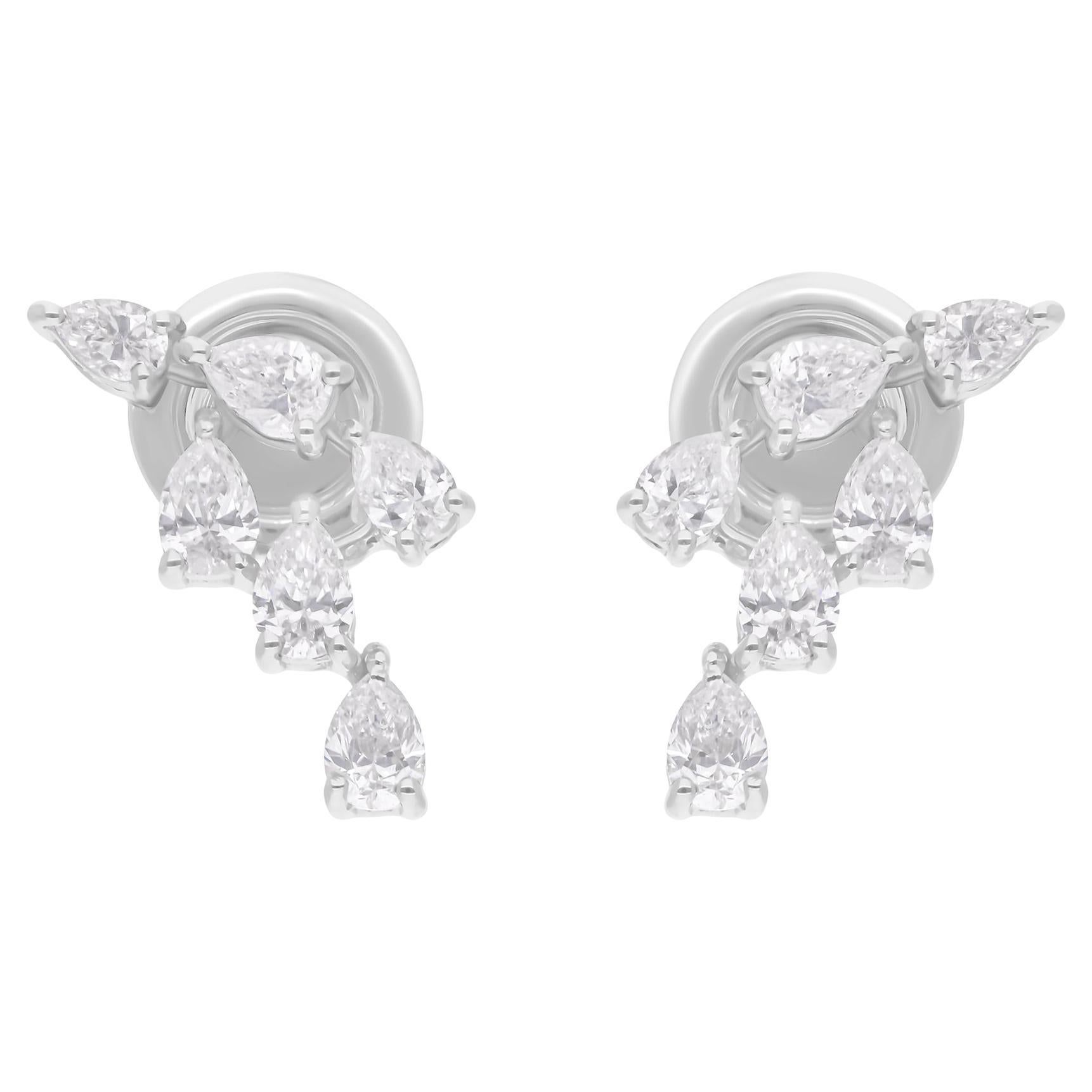 Natural 0.92 Carat SI/H Pear Diamond Earrings 18k White Gold Handmade Jewelry