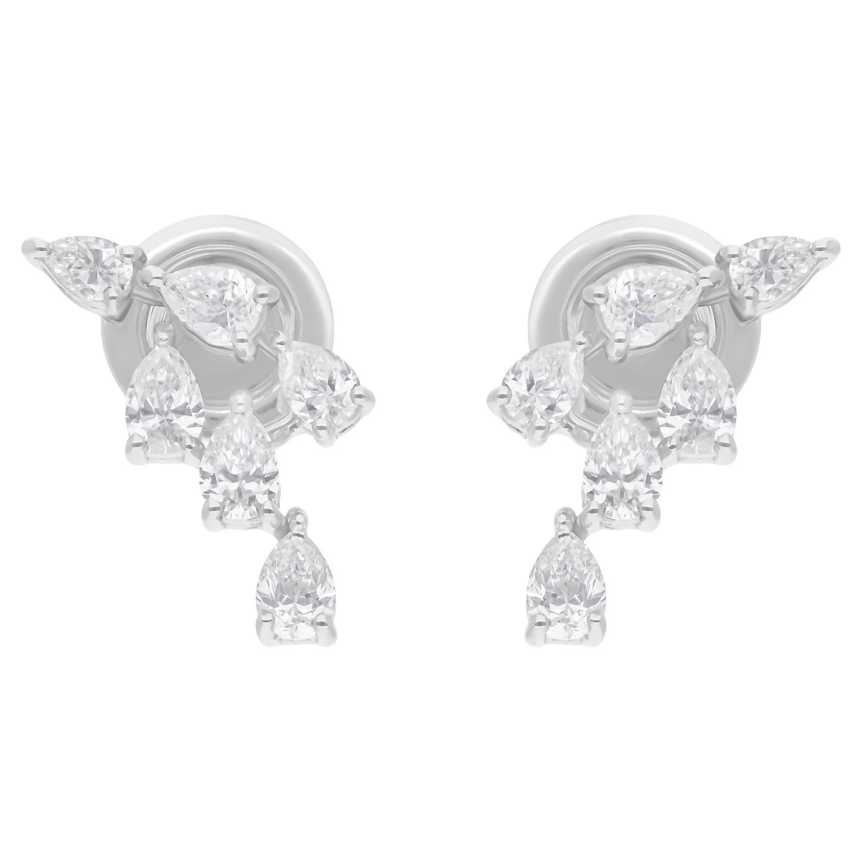 Natural 0.92 Carat SI/H Pear Diamond Stud Earrings 18 Karat White Gold