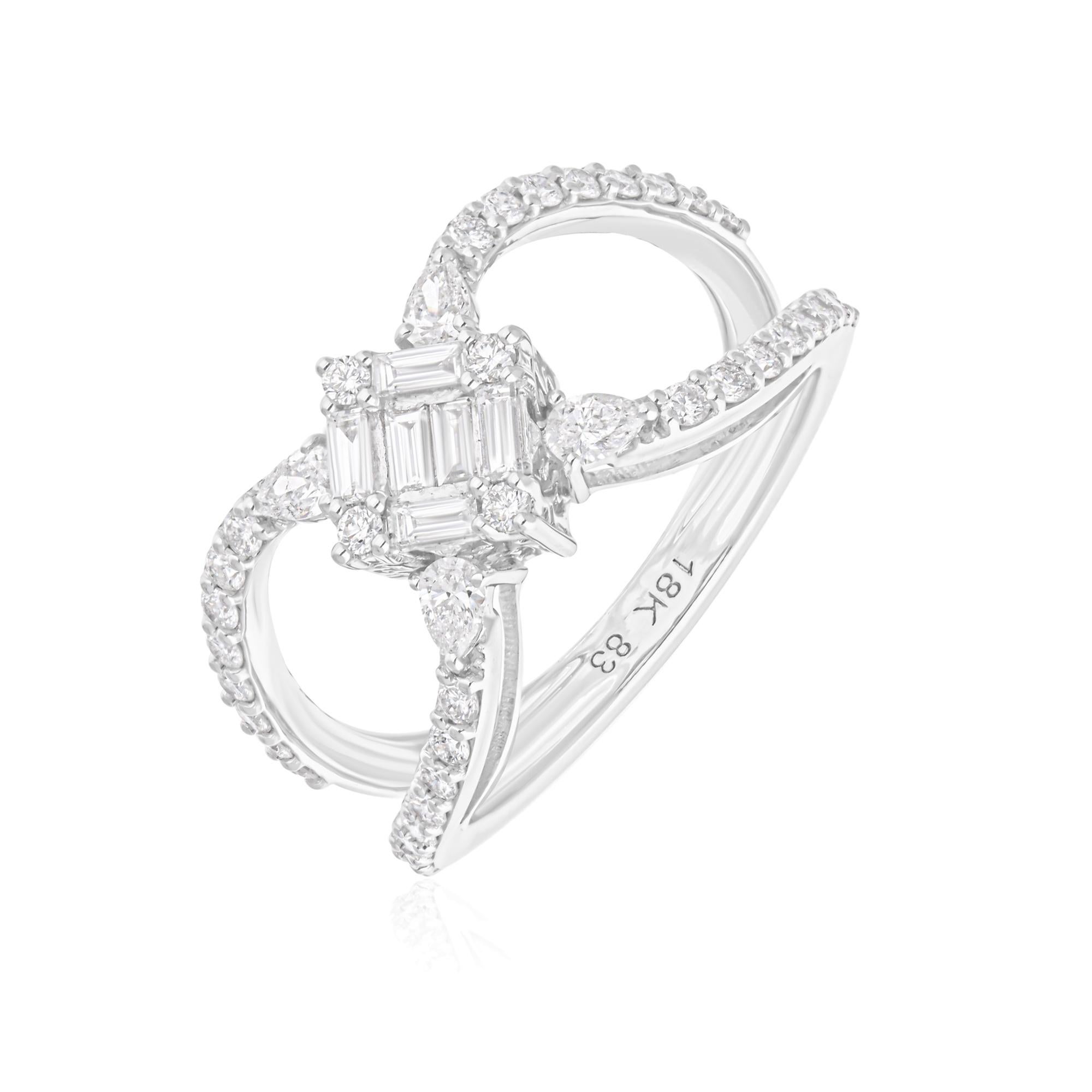 Baguette Cut Natural 0.93 Carat SI Clarity HI Color Diamond Ring 14 Karat White Gold Jewelry For Sale