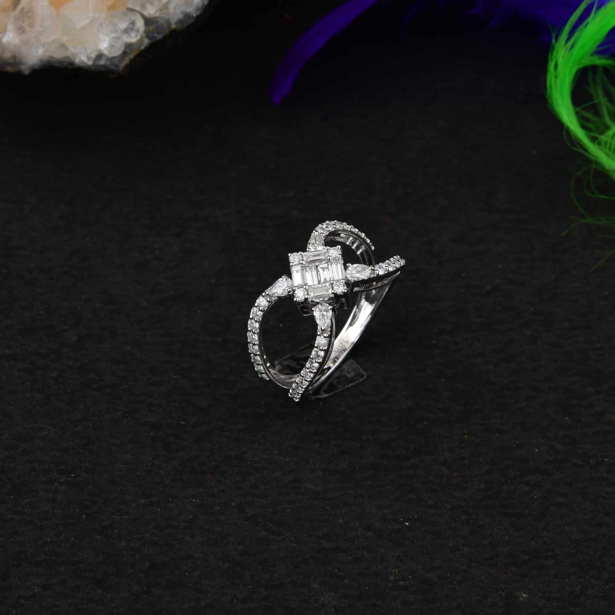 Women's Natural 0.93 Carat SI Clarity HI Color Diamond Ring 18 Karat White Gold Jewelry For Sale